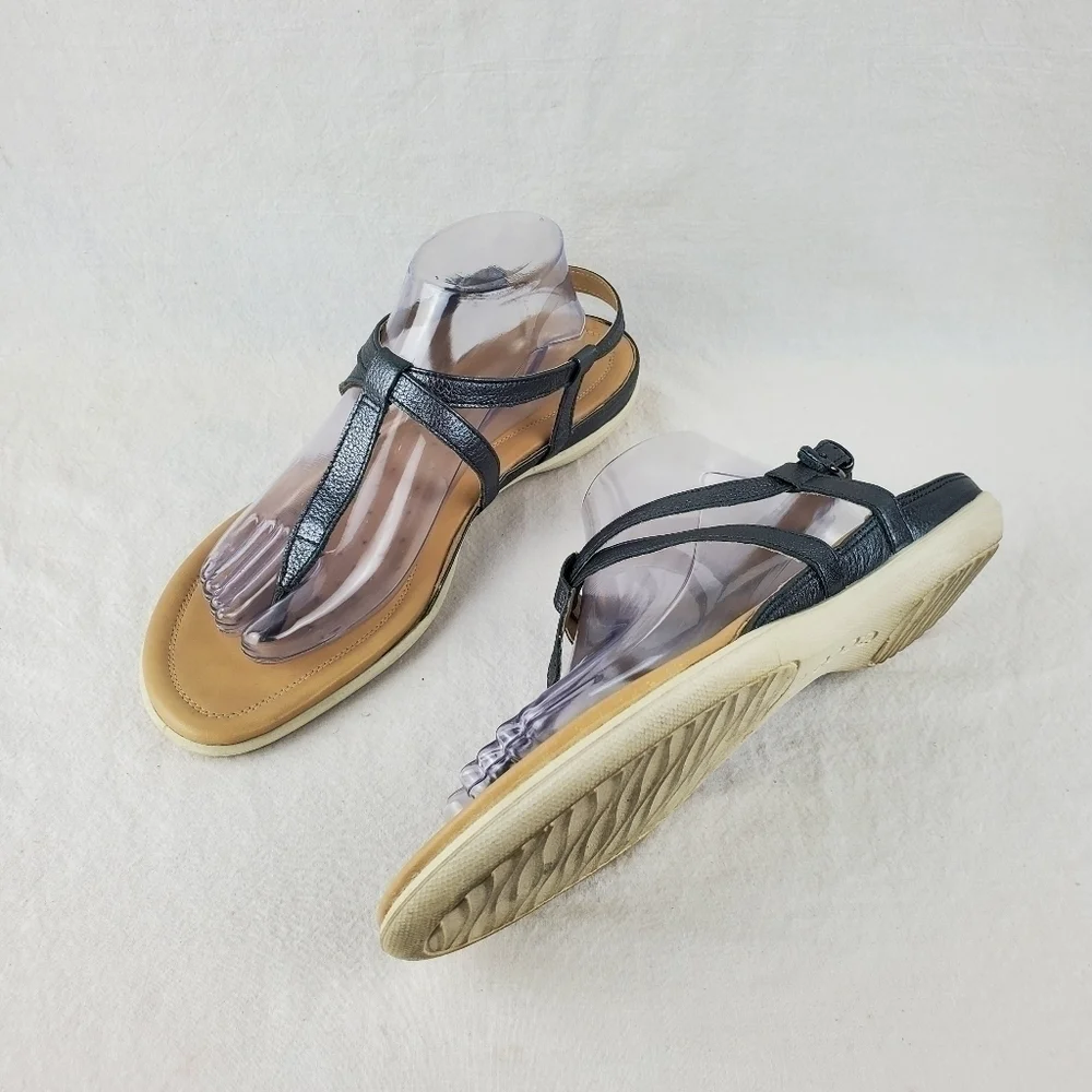 Ecco grey metallic thong sandals size 42